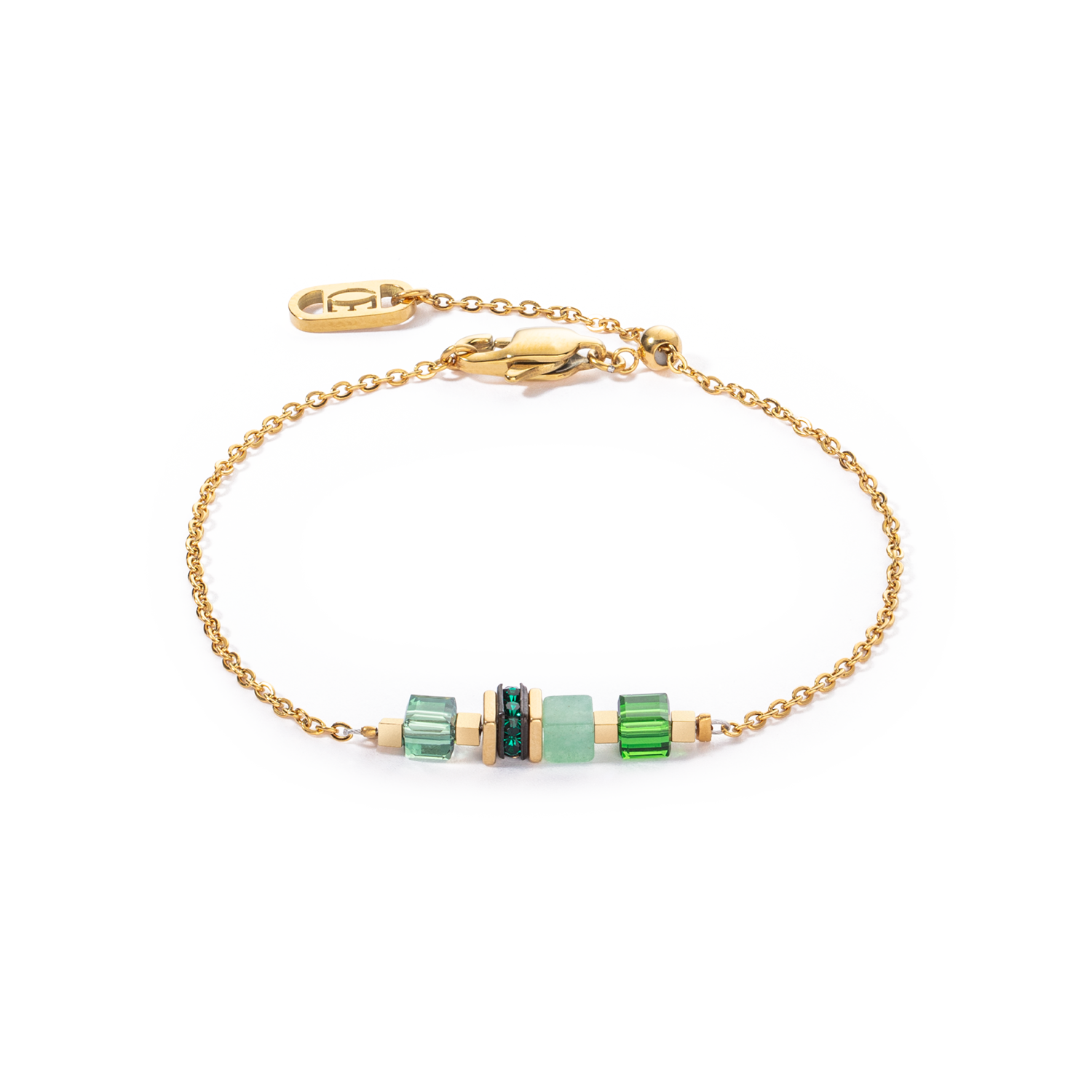 Armband Mini Cubes & Chain Gold-Grün