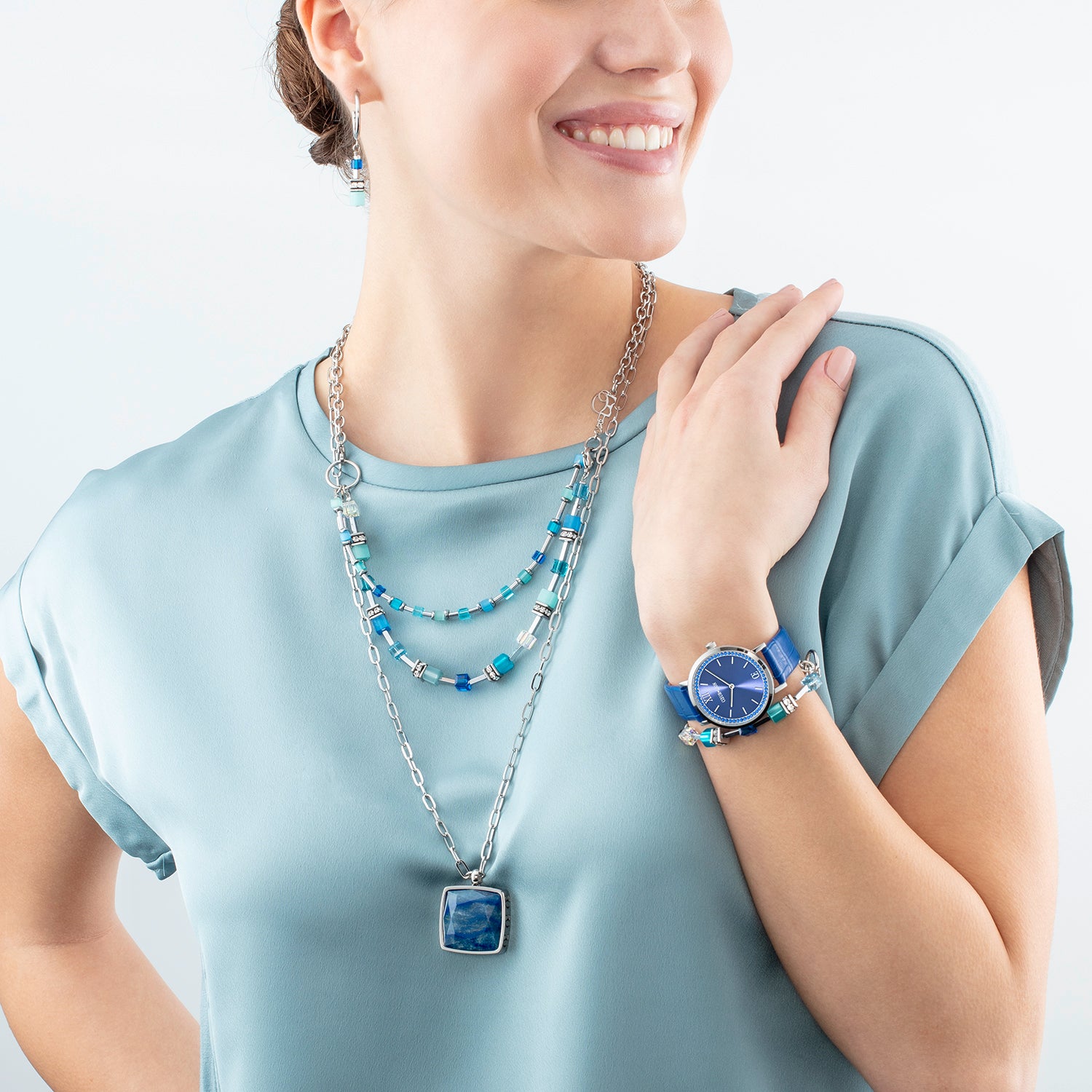 Uhr Rund Sparkling Sunray Armband Leder Royal Blue