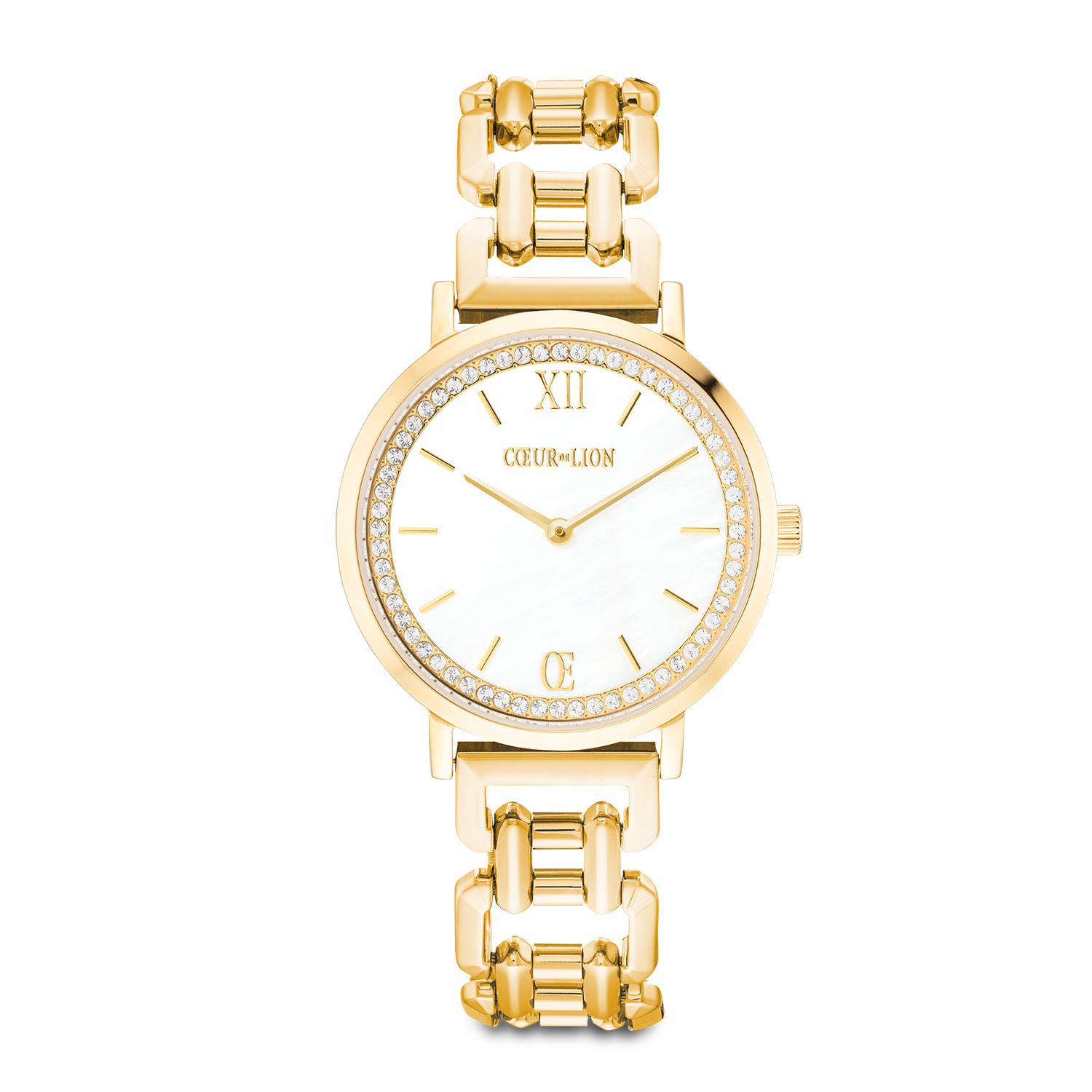 Geschenkset Uhr Rund Sparkling Perlmutt & Armband Drops Gold