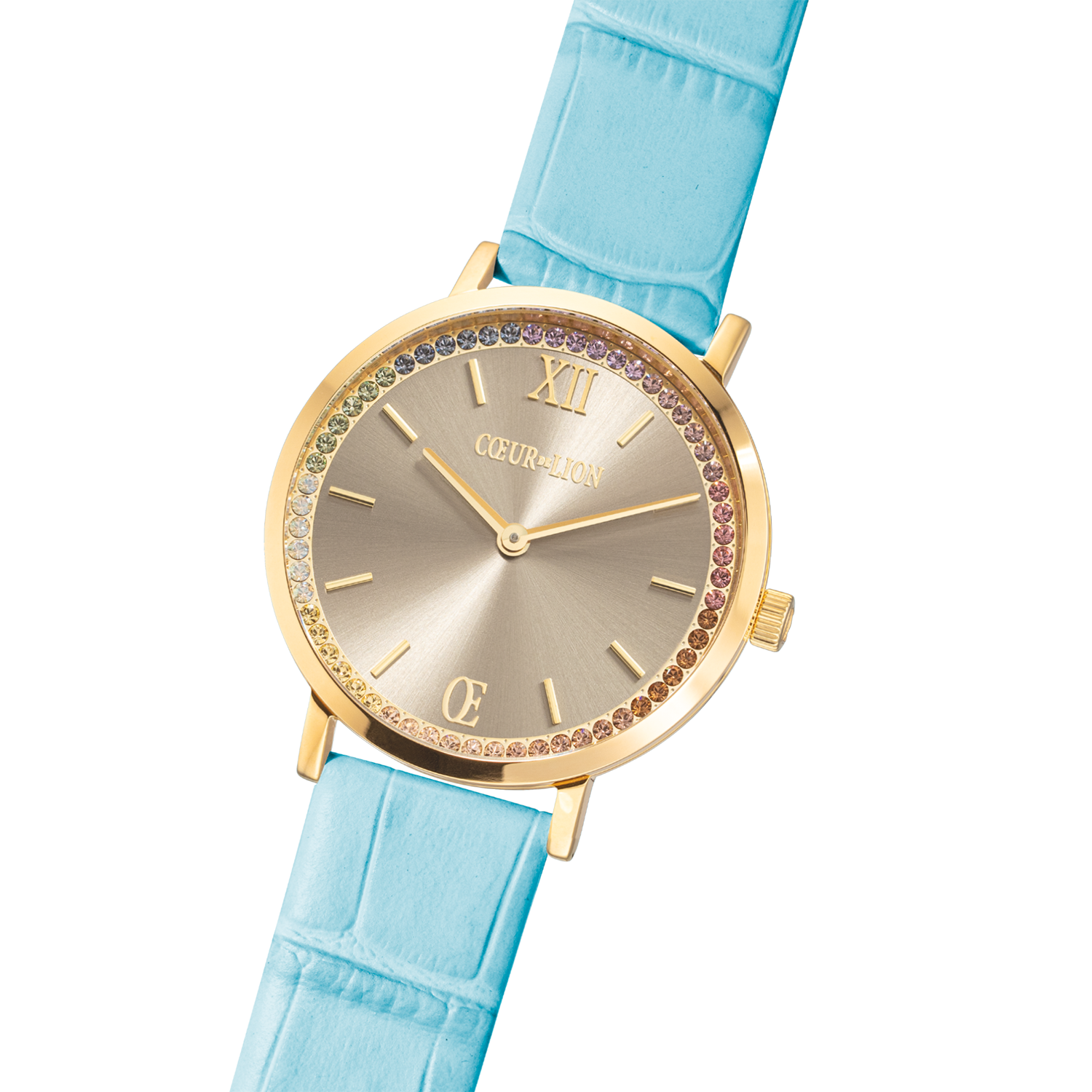 Uhr Rund Pastel Lovers Gold Armband Leder Blau