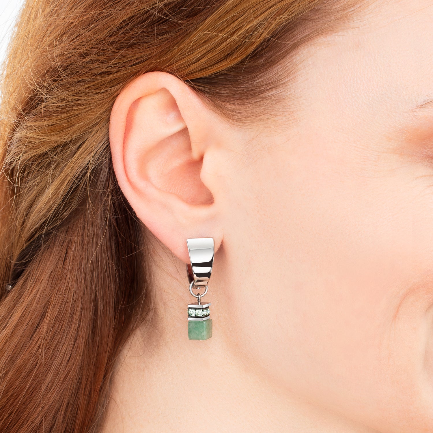 EAR ME UP Charm GeoCUBE® silber-hellgrün