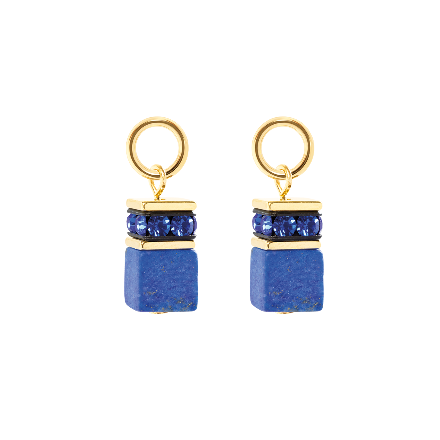 EAR ME UP Charm GeoCUBE® gold-blau von COEUR DE LION – Detailaufnahme