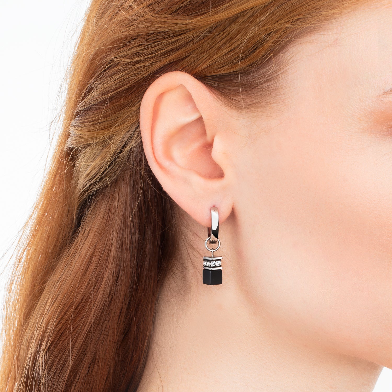 EAR ME UP Charm GeoCUBE® silber-schwarz