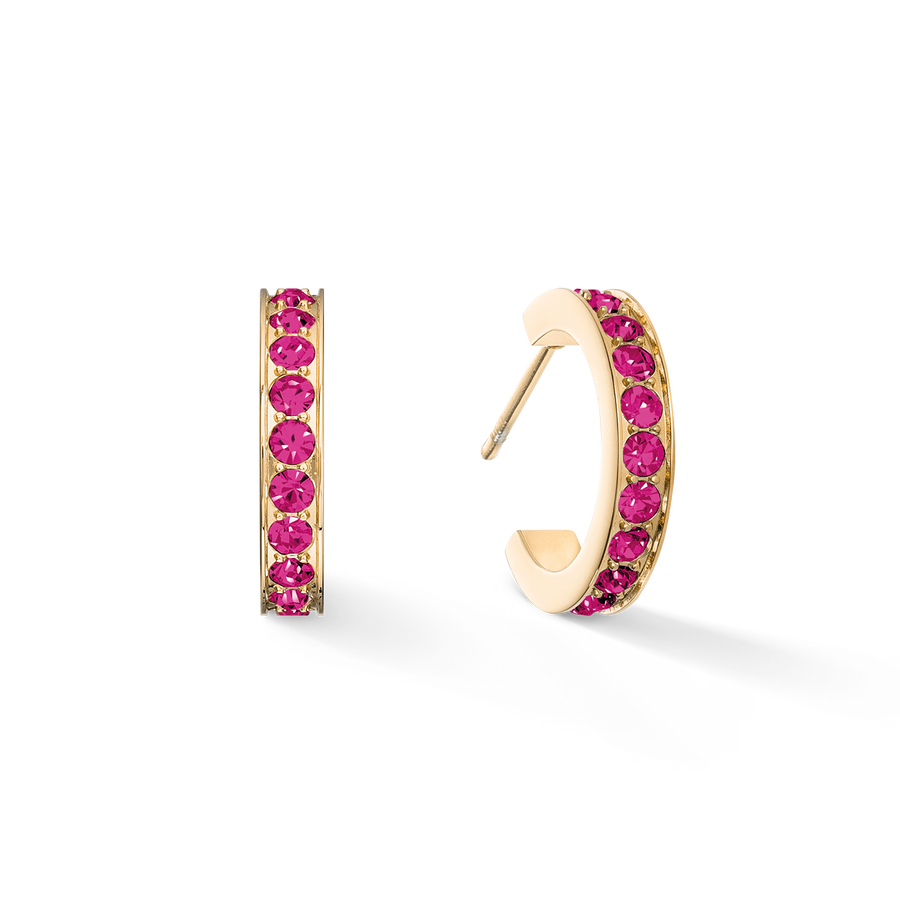 Ohrringe Creole 15 Edelstahl & Kristalle Gold Pink