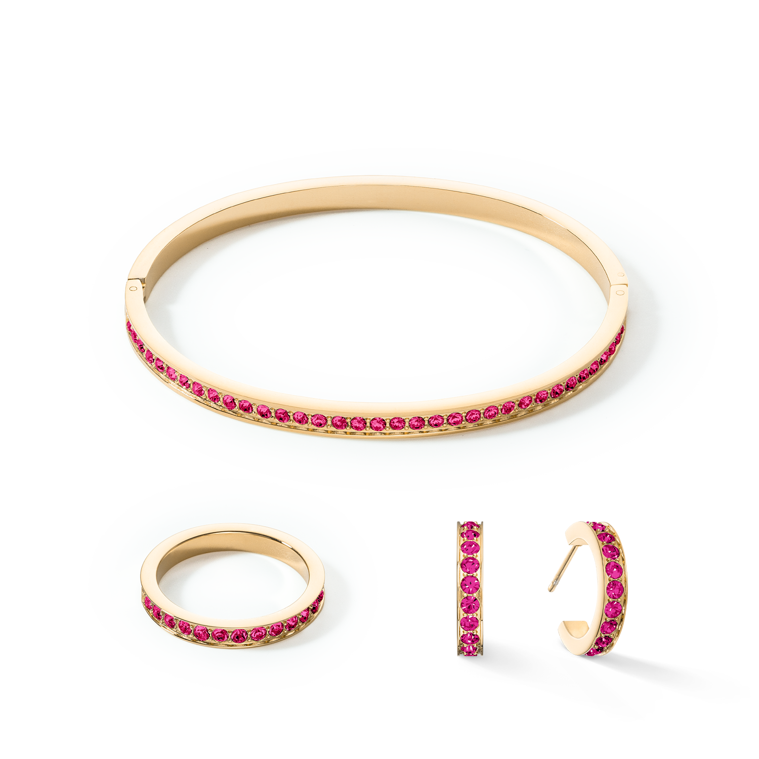 Armreif Edelstahl & Kristalle Gold Pink 17 von COEUR DE LION – im Set mit passenden Schmuckstücken