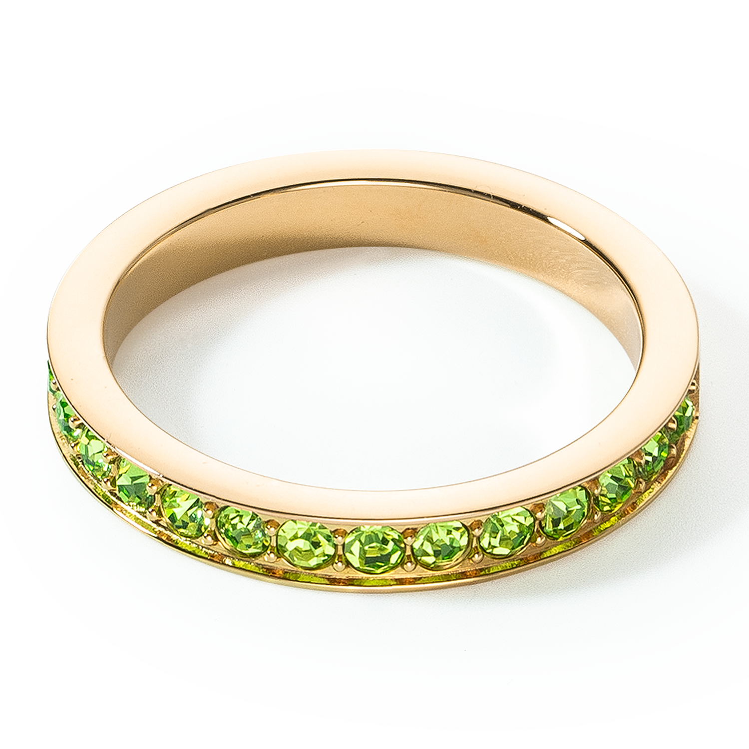 Ring Edelstahl & Kristalle slim gold grün von COEUR DE LION – Detailaufnahme