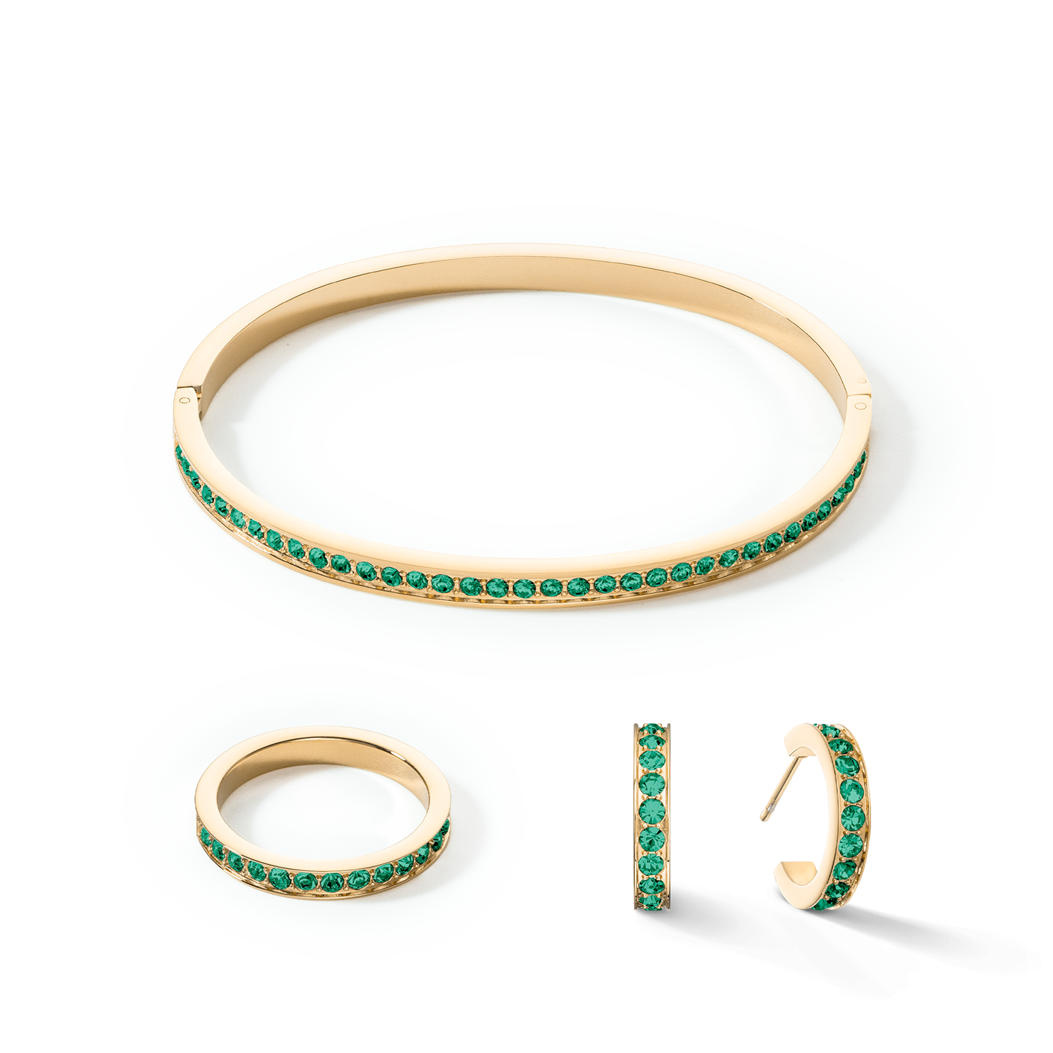 Ring Edelstahl & Kristalle Gold-Dunkelgrün