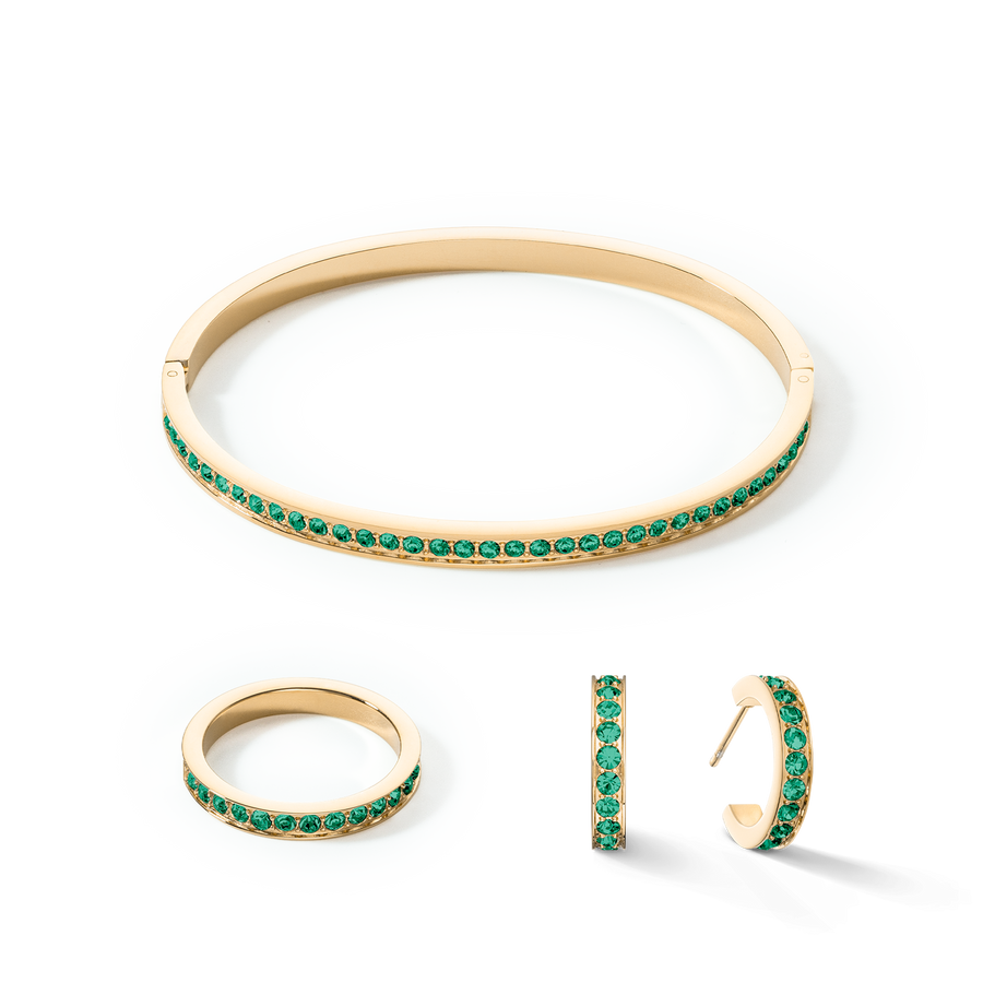 Ring Edelstahl & Kristalle Gold-Dunkelgrün