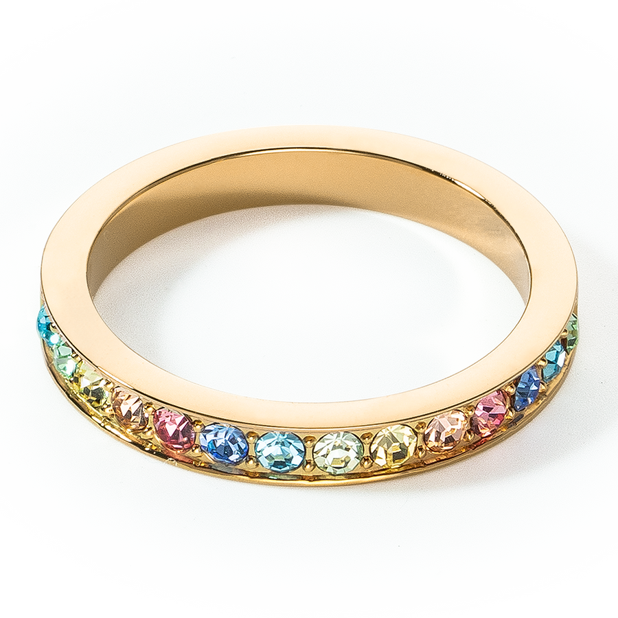 Ring Edelstahl & Kristalle gold multicolor pastell