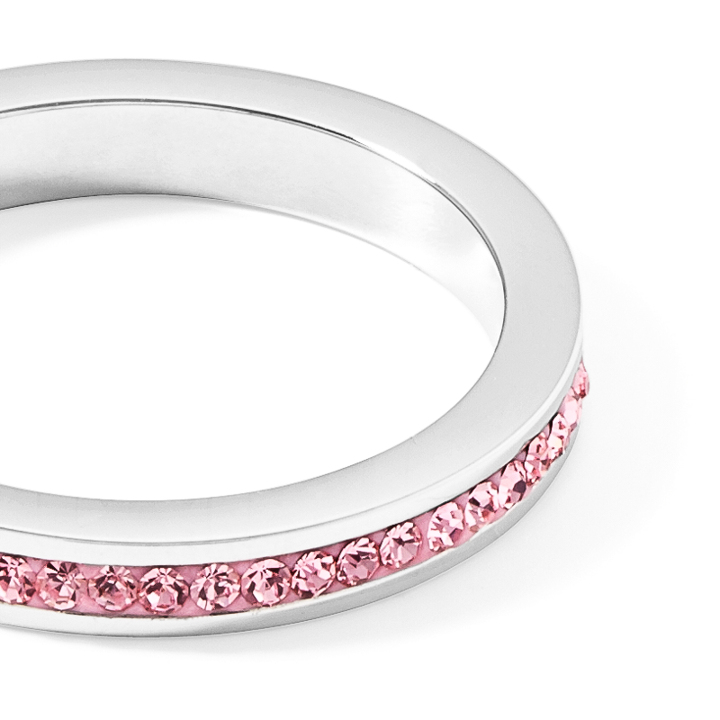 Ring Edelstahl silber & Kristalle Pavé rosa