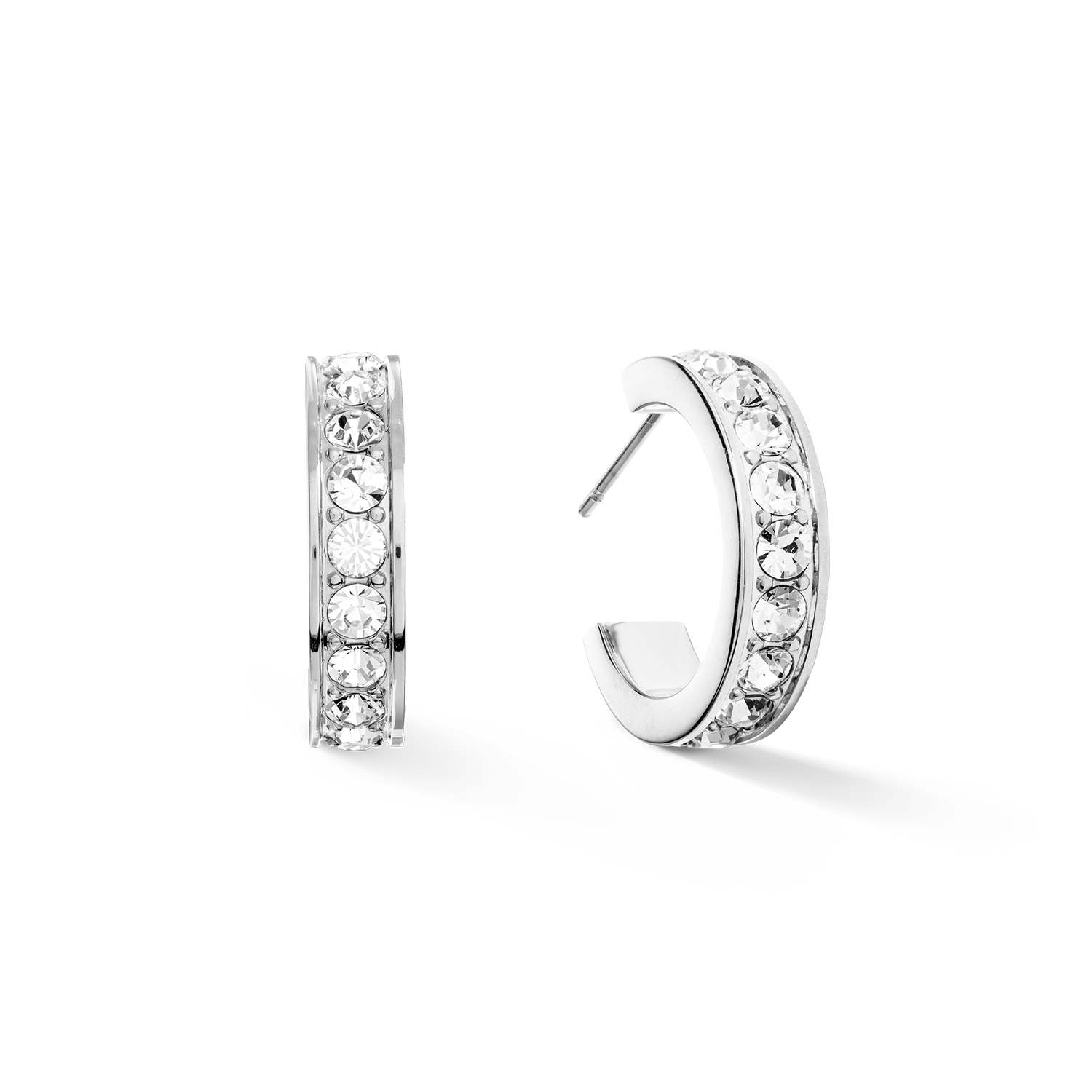 Ohrringe Creole 20 Edelstahl & Kristalle silber kristall von COEUR DE LION – Detailaufnahme