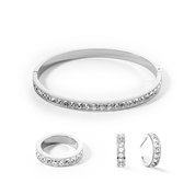 Armreif Edelstahl & Kristalle silber kristall (Größe 17 cm) von COEUR DE LION – im Set mit passenden Schmuckstücken