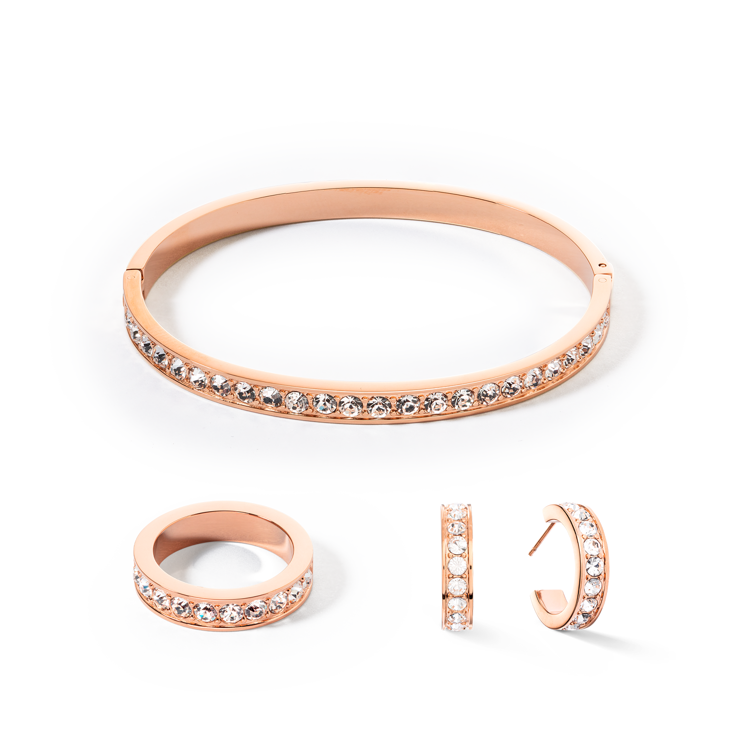 Armreif Edelstahl & Kristalle roségold kristall (Größe 17 cm) von COEUR DE LION – im Set mit passenden Schmuckstücken