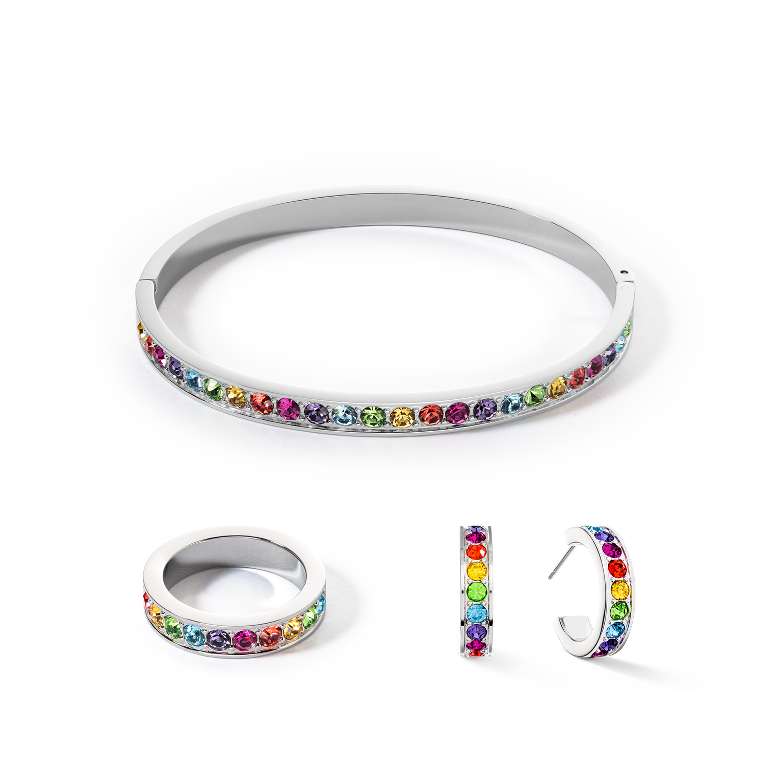 Armreif Edelstahl & Kristalle silber multicolor (Größe 19 cm)