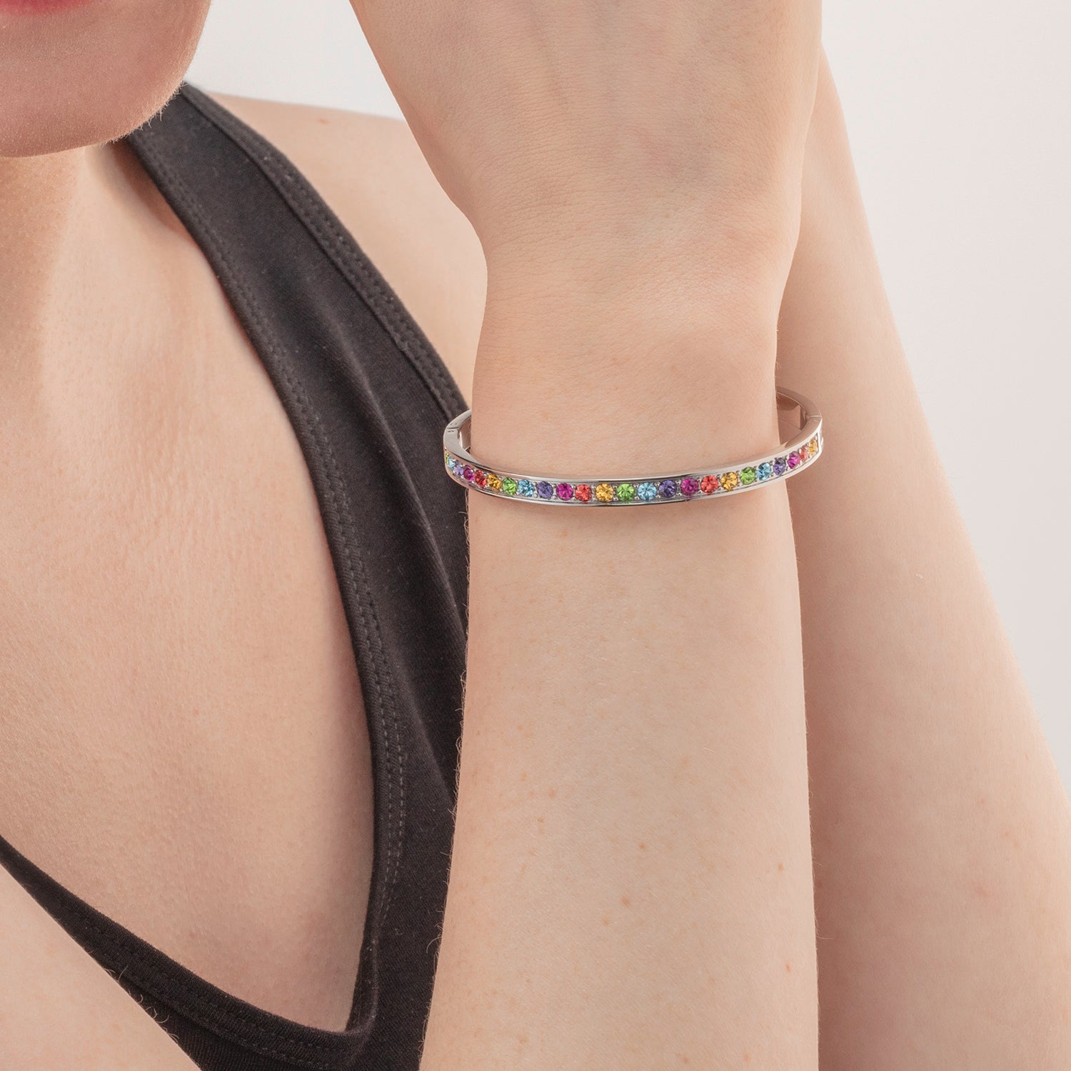 Armreif Edelstahl & Kristalle silber multicolor (Größe 19 cm)