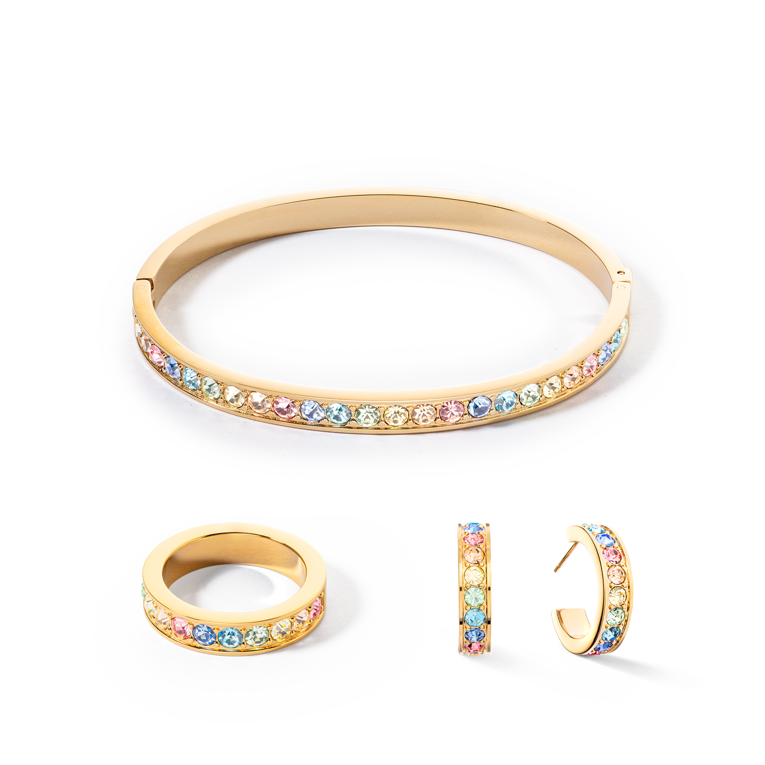 Armreif Edelstahl & Kristalle gold multi pastell (Größe 19 cm)