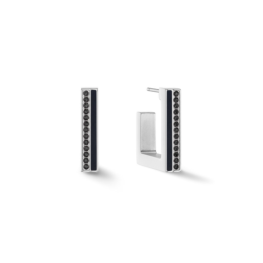 Ohrringe Creole Square Stripes 20 silber-schwarz