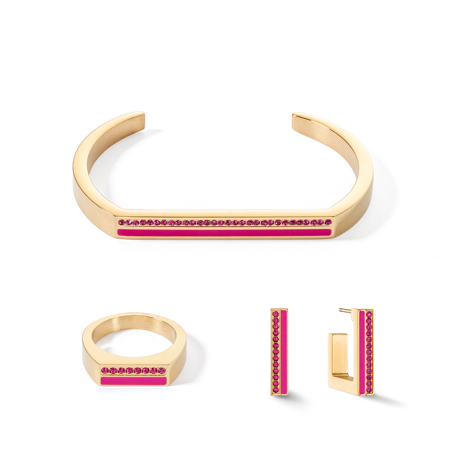 Armreif Cuff Square Stripes gold-pink von COEUR DE LION – im Set mit passenden Schmuckstücken