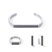 Armreif Cuff Square Stripes silber-schwarz von COEUR DE LION – im Set mit passenden Schmuckstücken