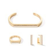 Armreif Cuff Square Stripes gold-weiß von COEUR DE LION – im Set mit passenden Schmuckstücken