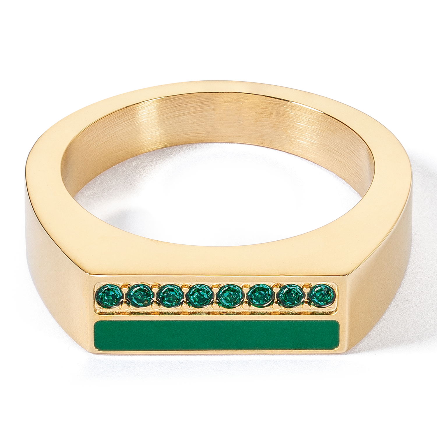 Ring Square Stripes gold-grün von COEUR DE LION – Detailaufnahme