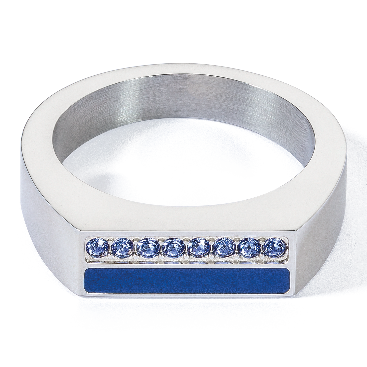 Ring Square Stripes silber-blau von COEUR DE LION – Detailaufnahme