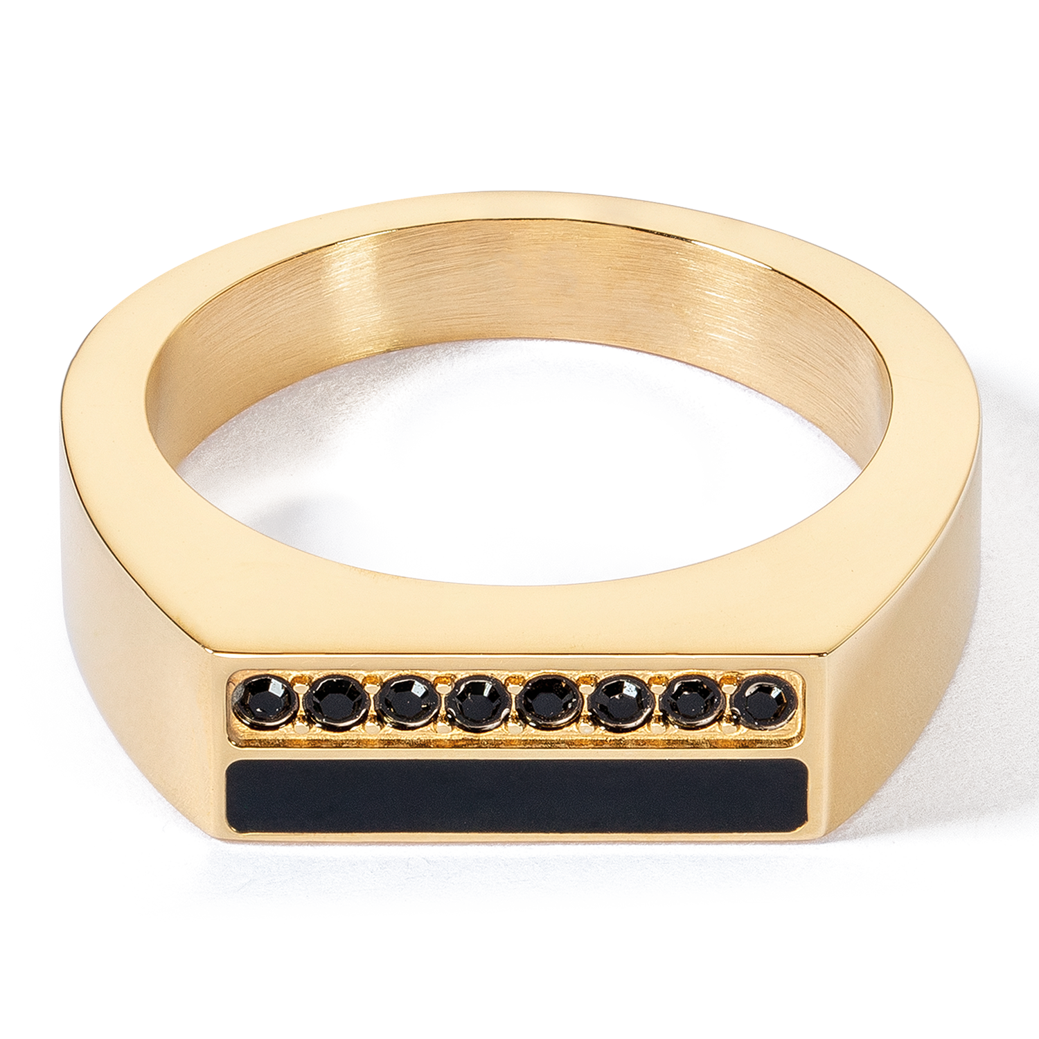 Ring Square Stripes gold-schwarz von COEUR DE LION – Detailaufnahme
