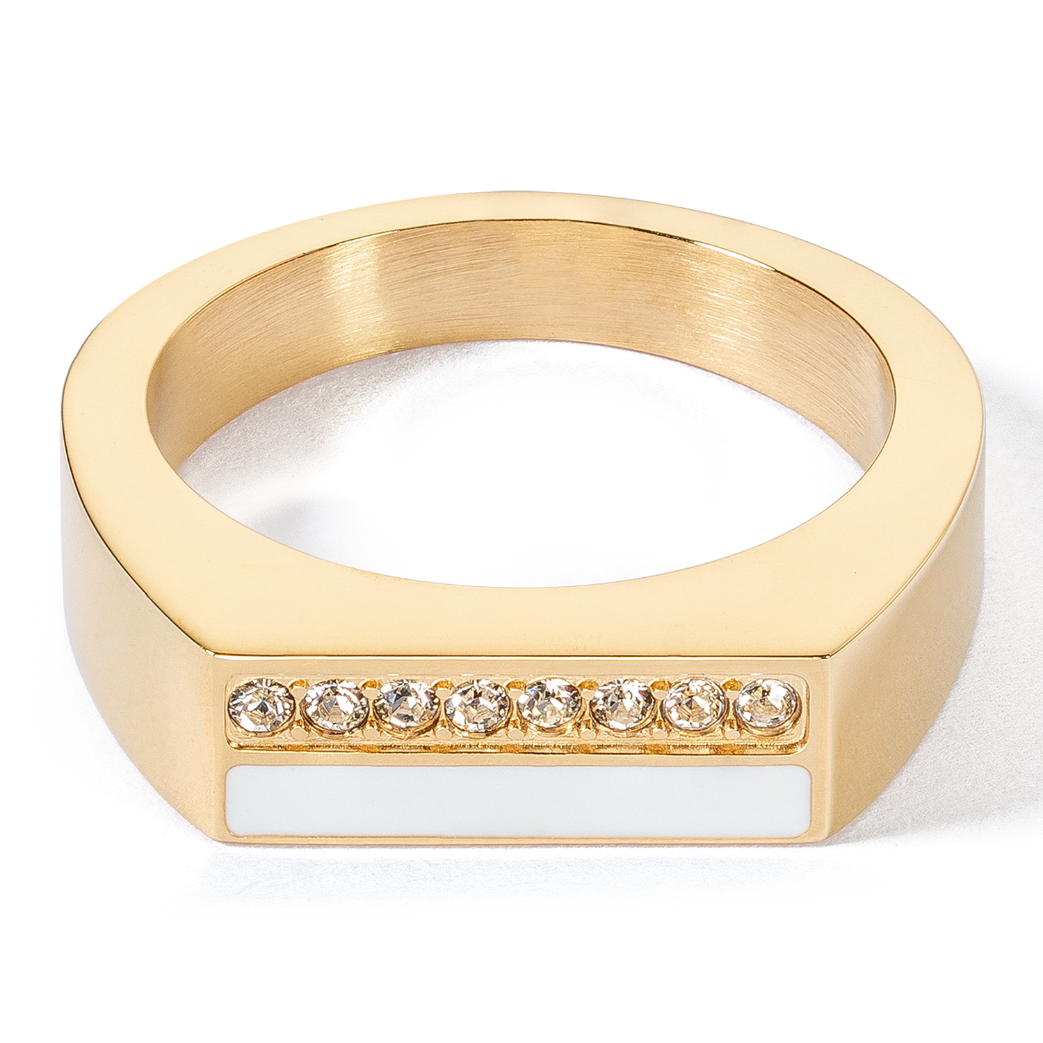 Ring Square Stripes gold-weiß von COEUR DE LION – Detailaufnahme