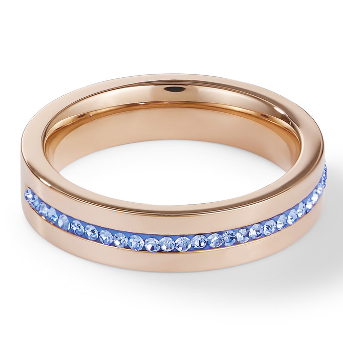Ring Edelstahl roségold & Kristall Pavé Streifen hellblau