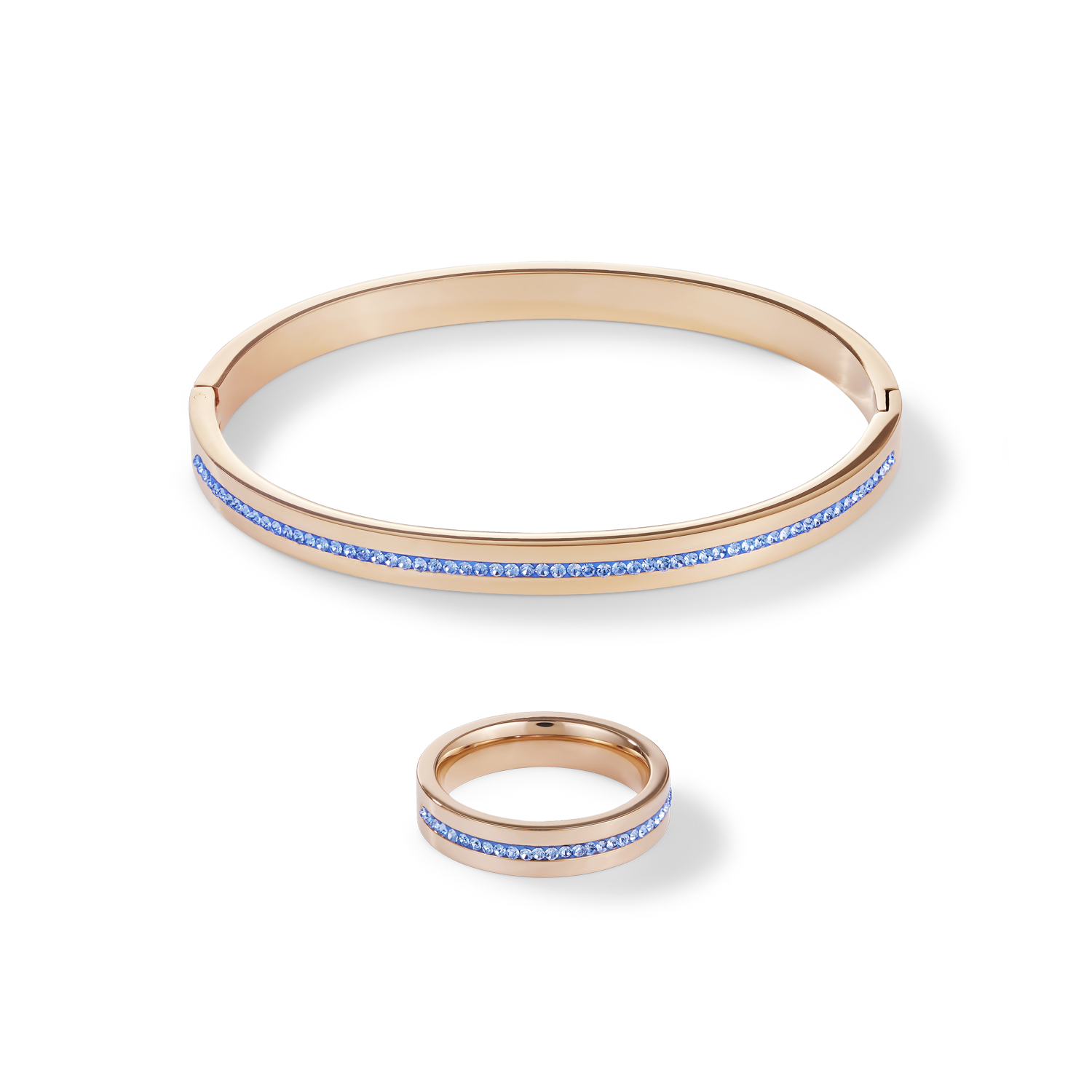 Ring Edelstahl roségold & Kristall Pavé Streifen hellblau