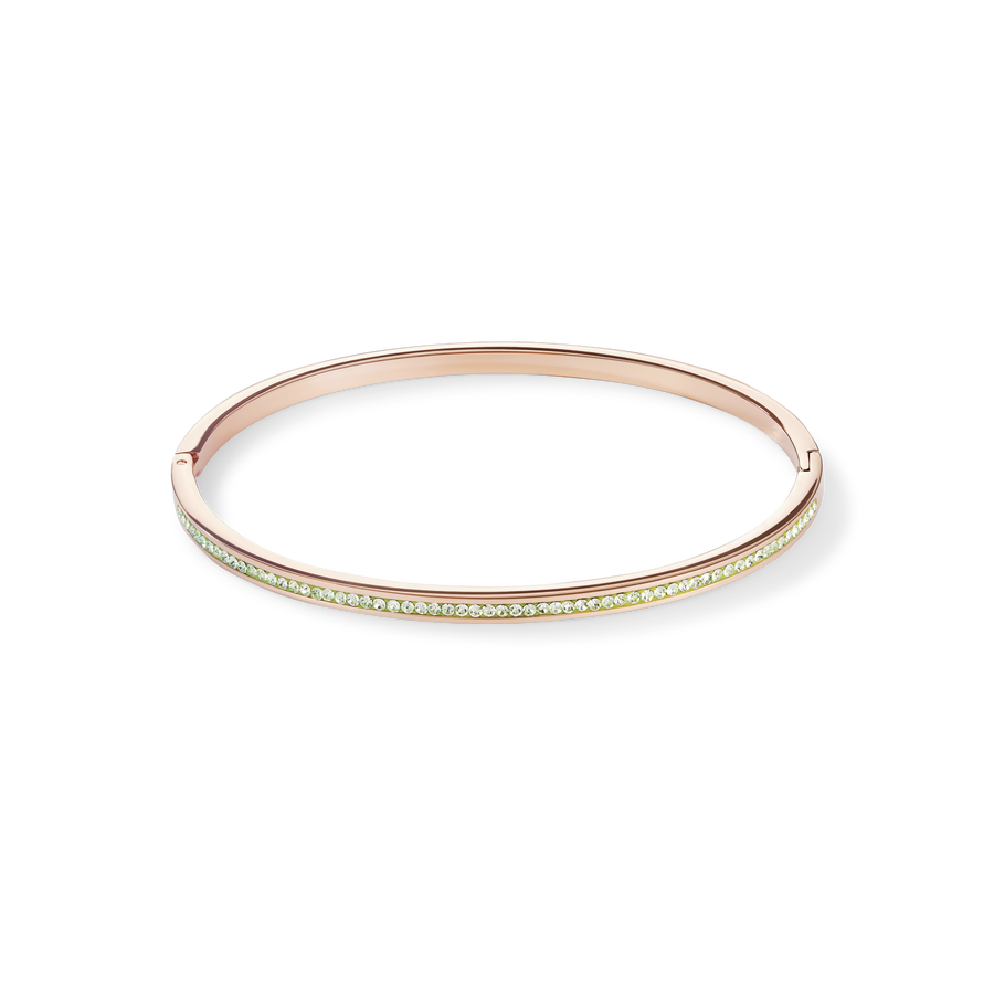 Armreif schmal Edelstahl rosegold & Kristalle Pavé hellgrün Größe 17 cm