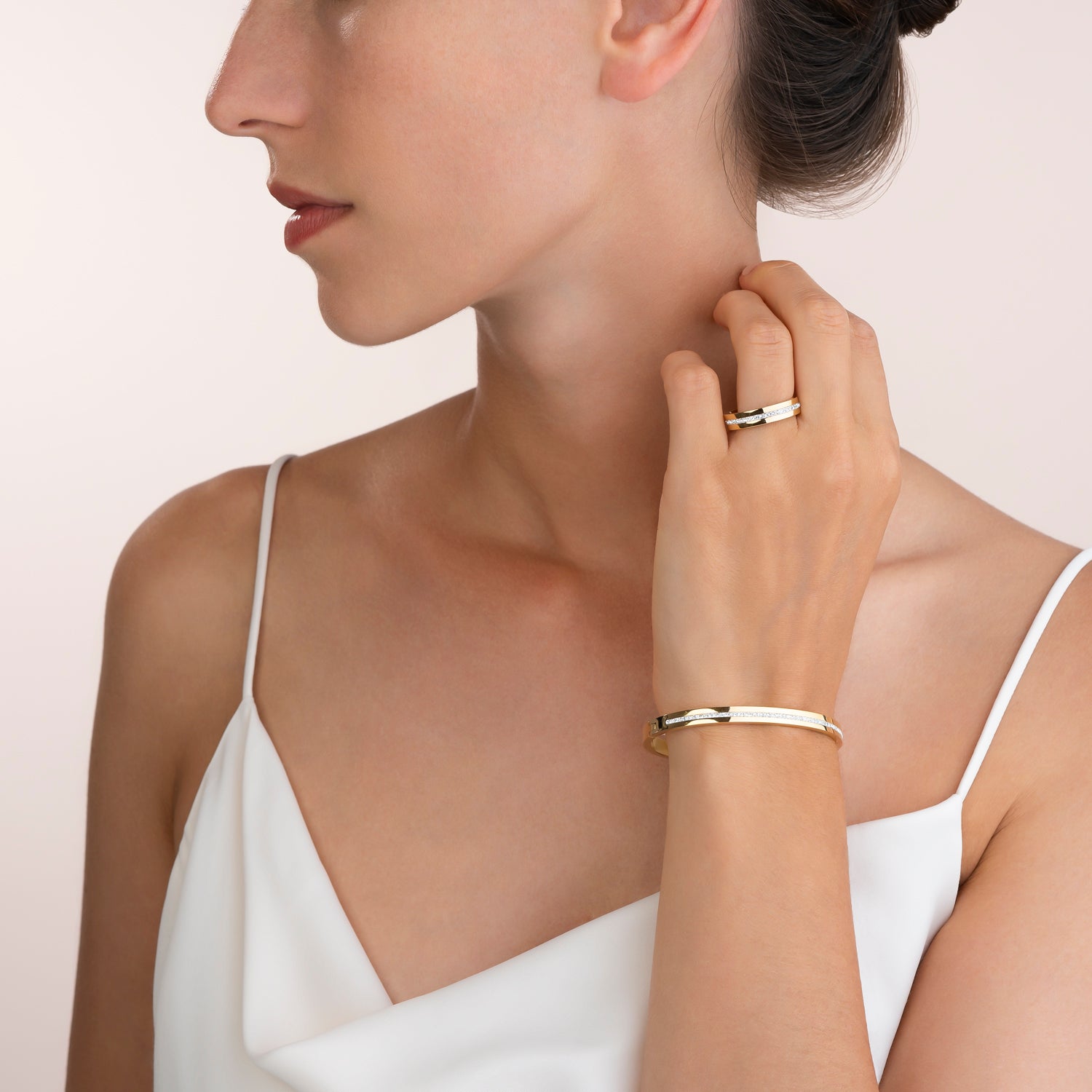 Ring Edelstahl gold & Kristall Pavé Streifen kristall