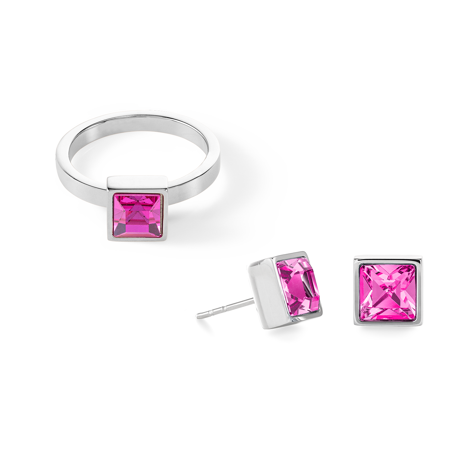 Brilliant Square big Ring silber pink