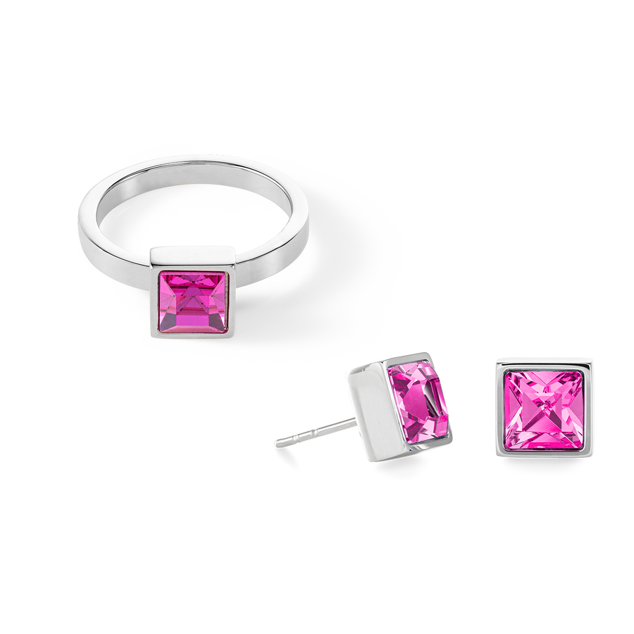 Brilliant Square big Ring silber pink