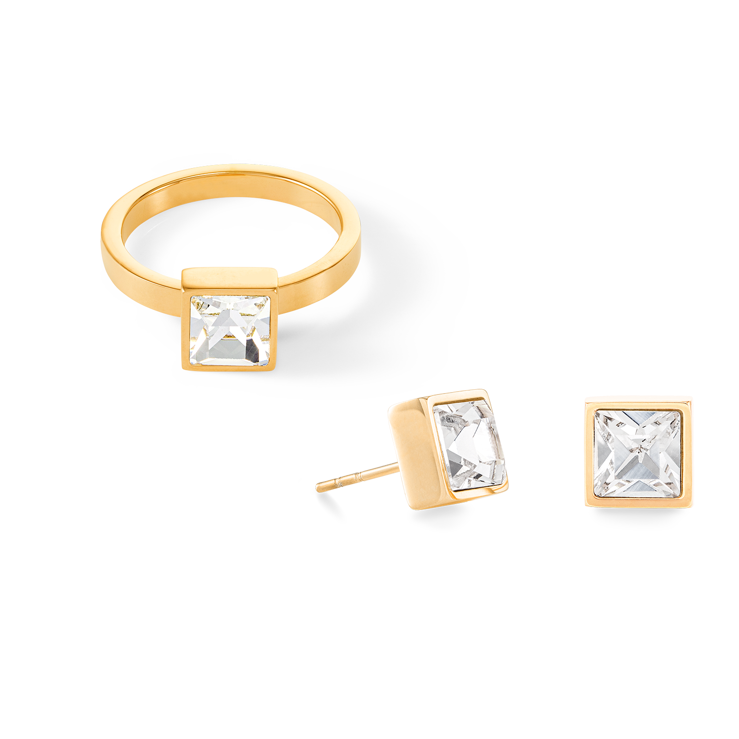 Brilliant Square big Ring gold kristall von COEUR DE LION – im Set mit passenden Schmuckstücken