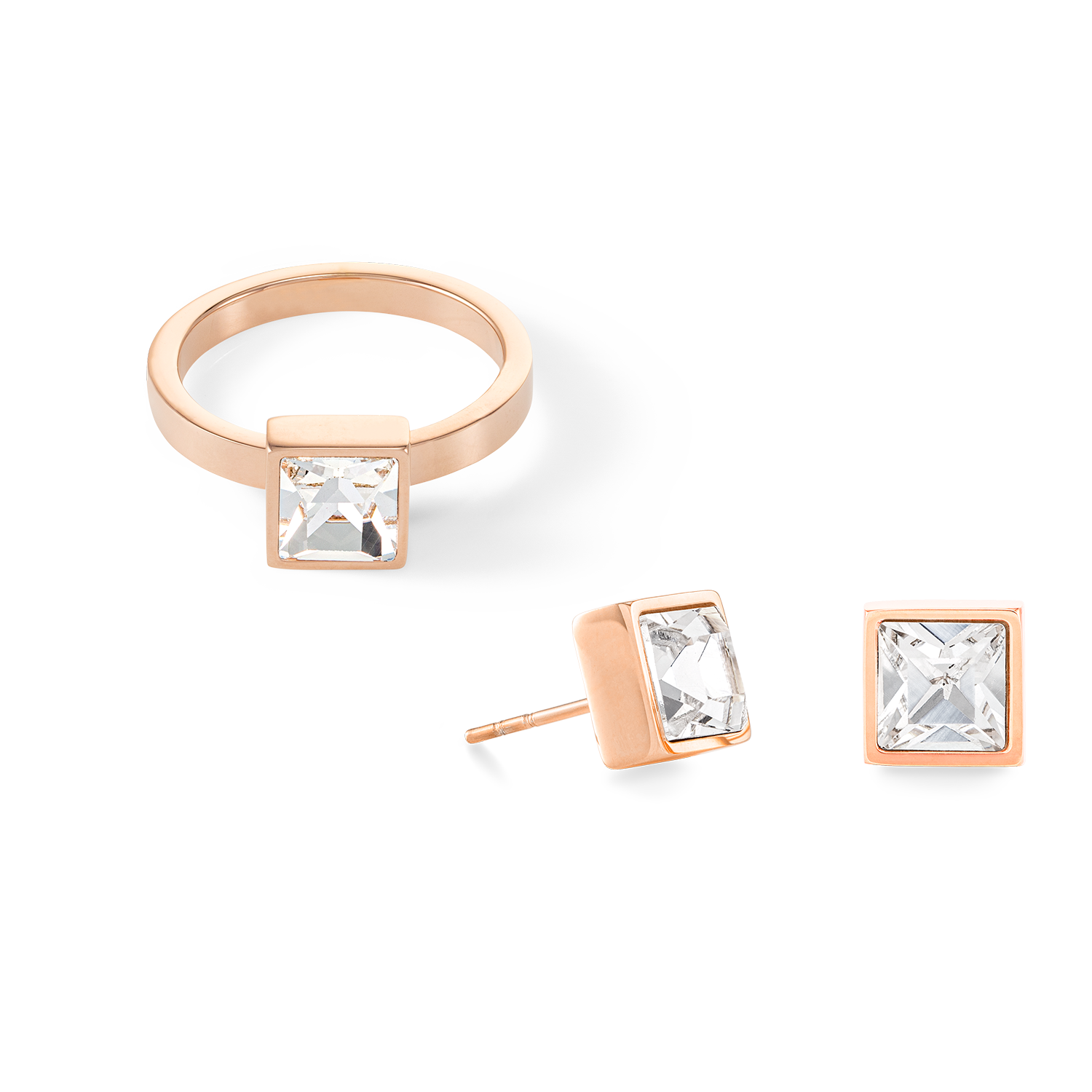 Brilliant Square big Ring roségold kristall