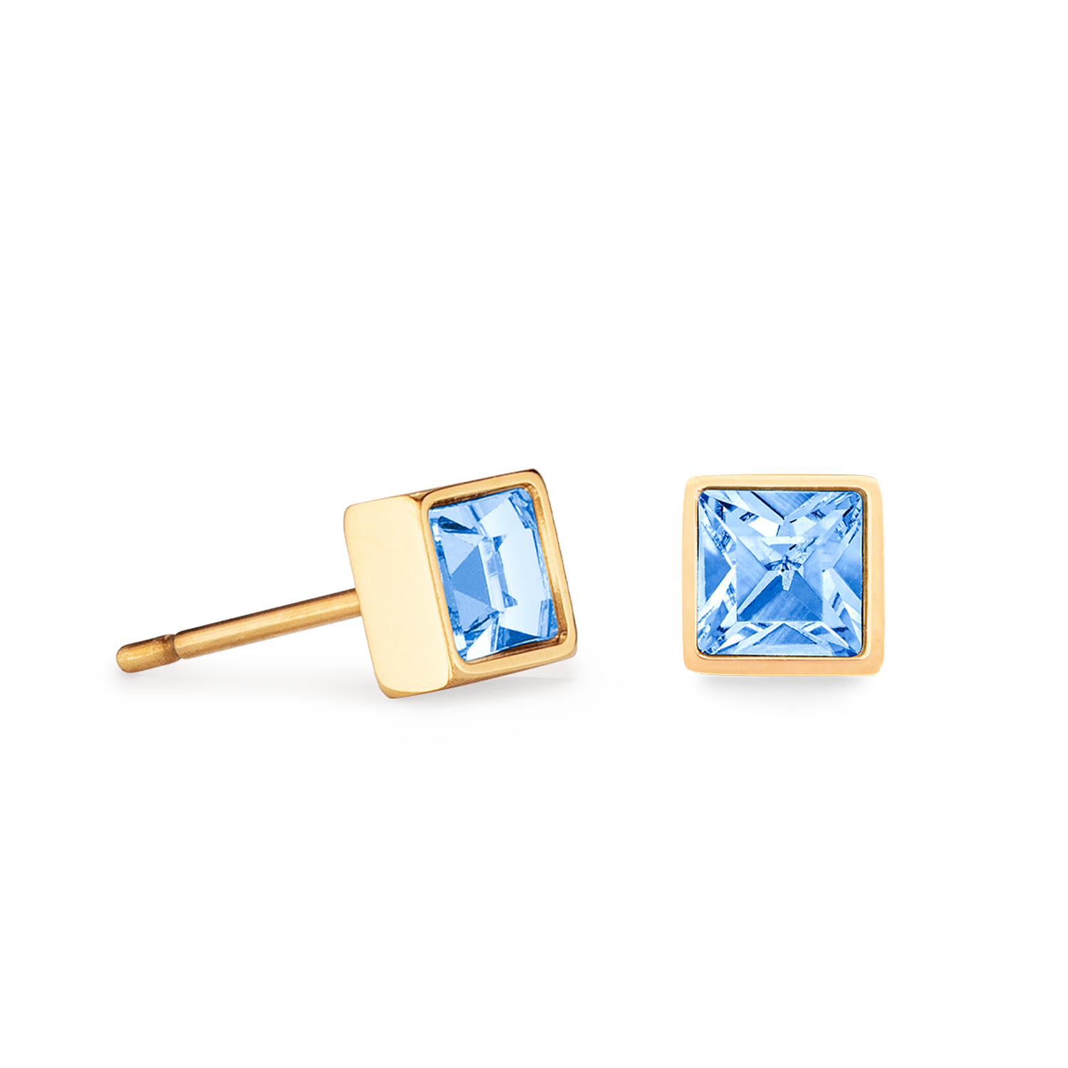 Brilliant Square small Ohrringe gold hellblau