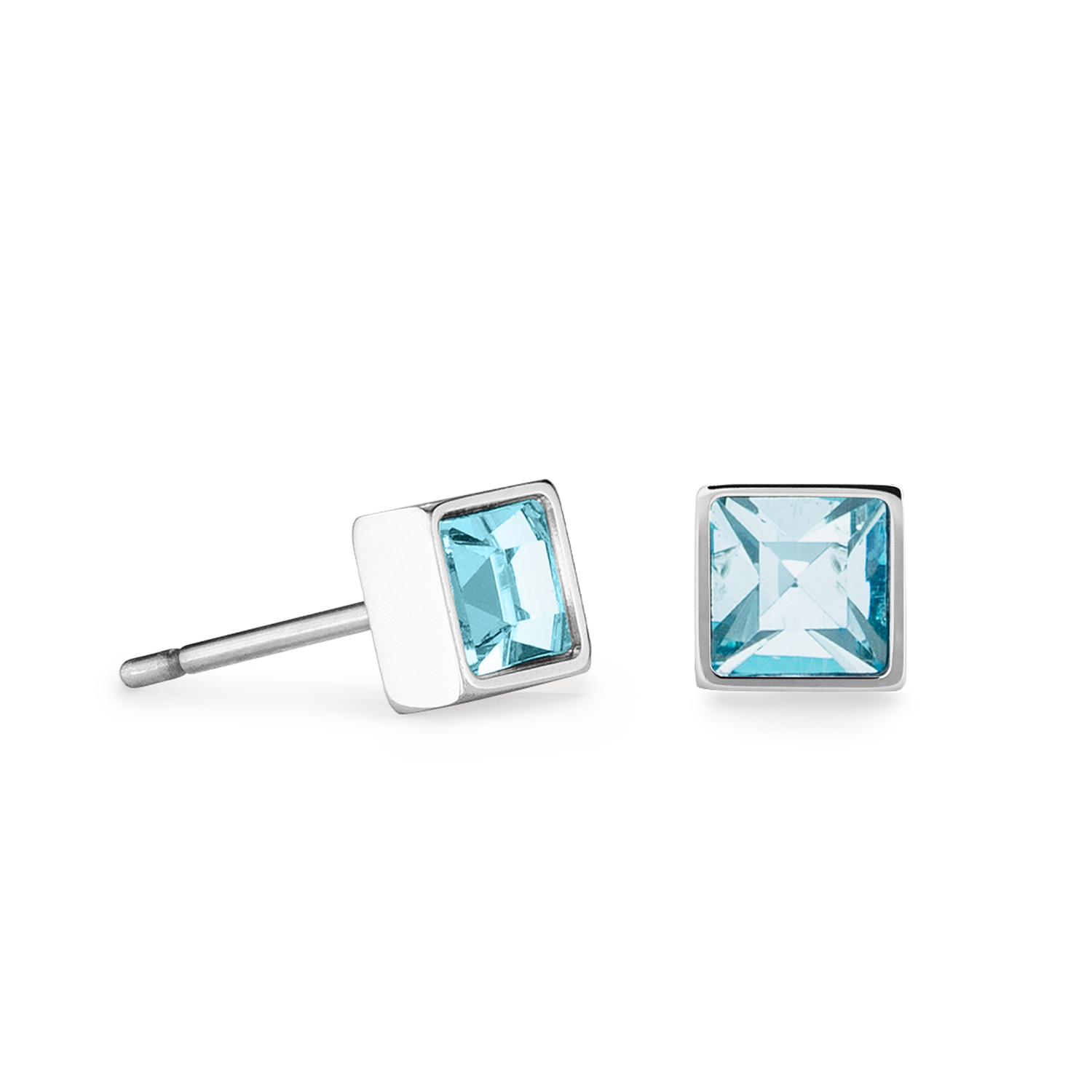 Brilliant Square small Ohrringe silber aqua von COEUR DE LION – Detailaufnahme