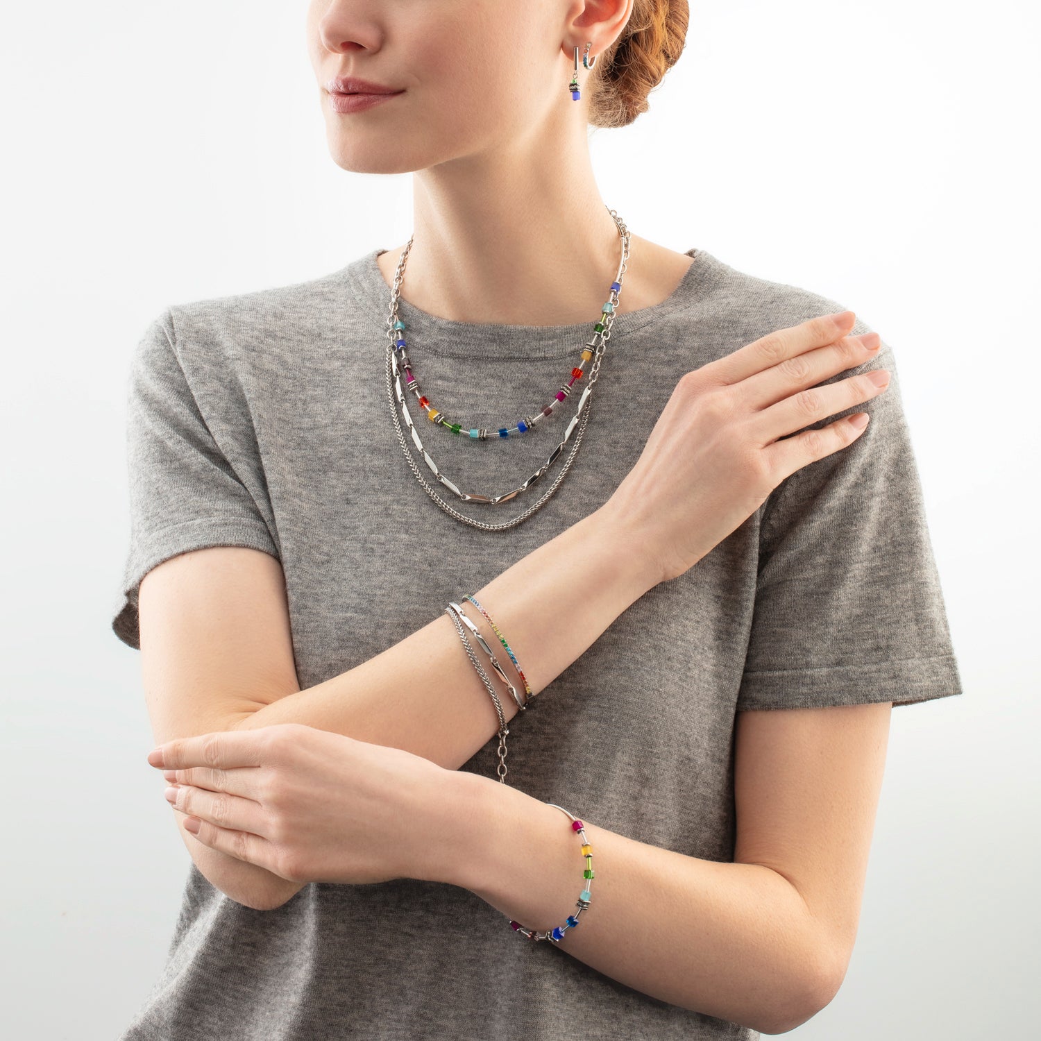 Halskette Twisted Layers silber von COEUR DE LION – am Modell getragen