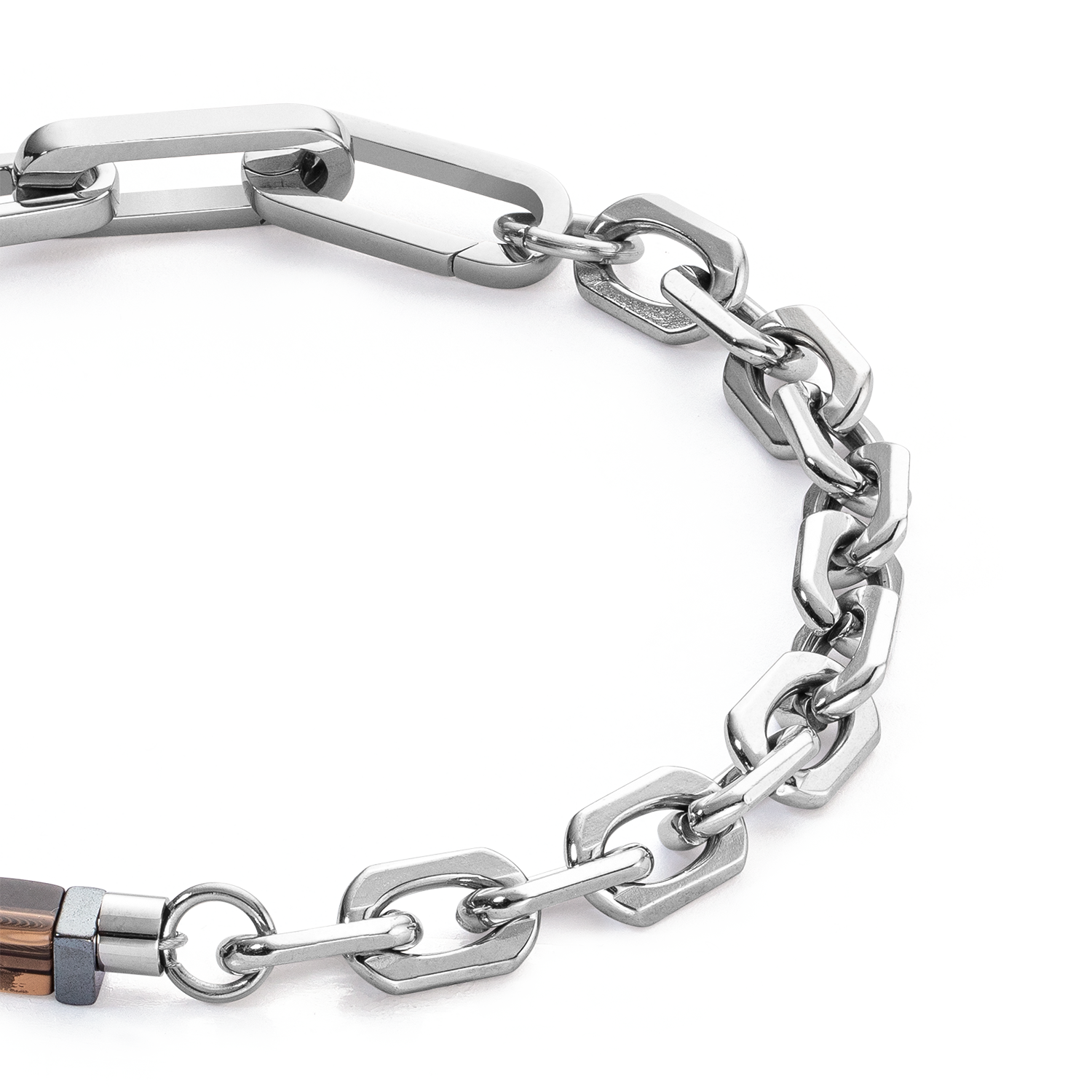 Armband Precious Fusion link chain braun-silber von COEUR DE LION – Detailaufnahme