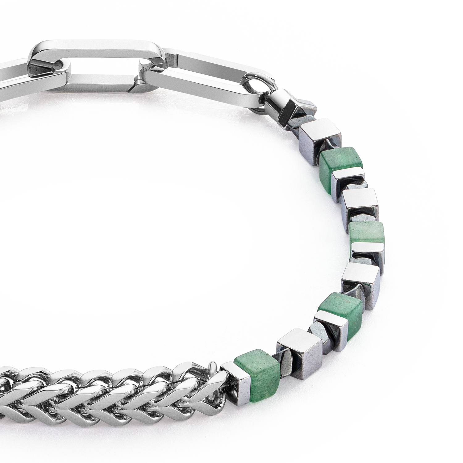 Armband Precious Cubes & Chain grün-silber von COEUR DE LION – Detailaufnahme