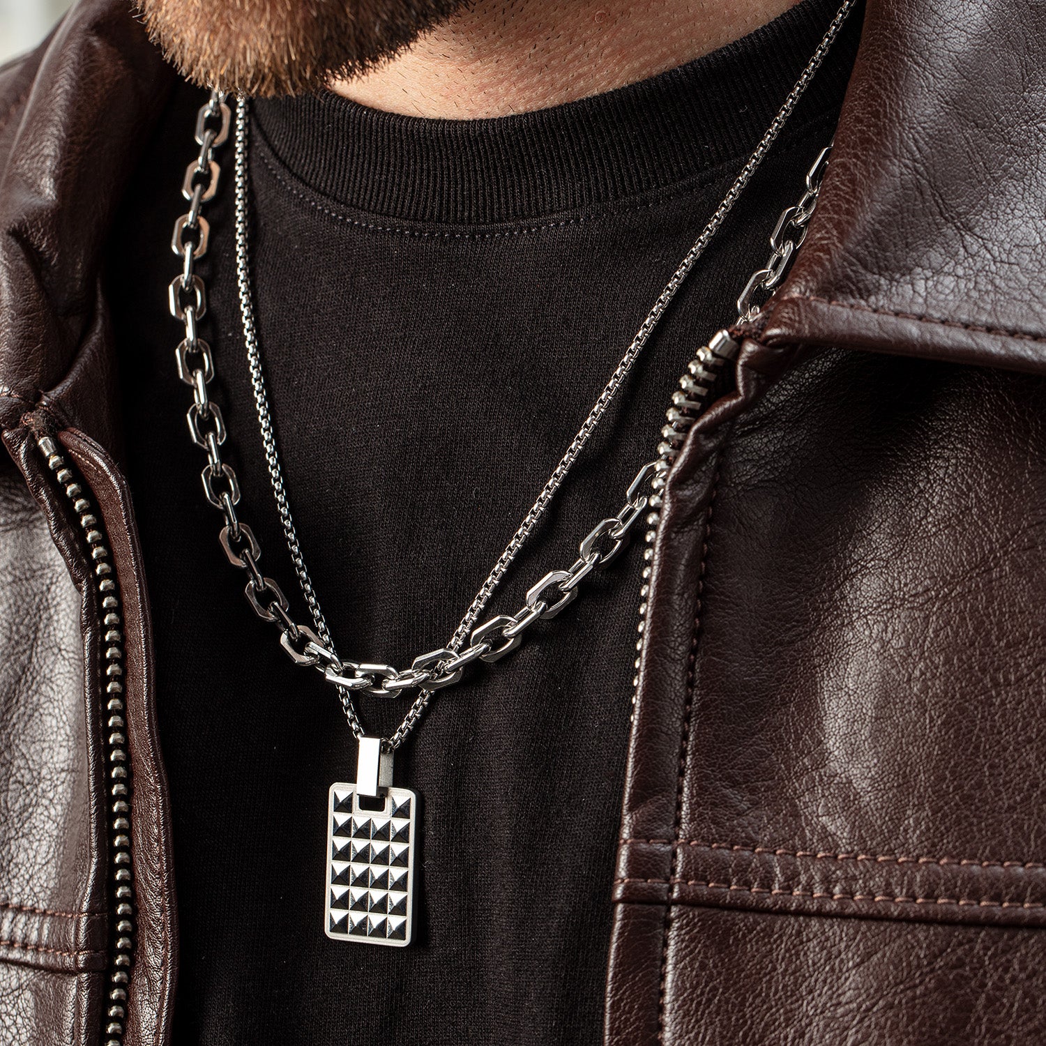 Halskette Spikes Edelstahl Silber mit Wendependant