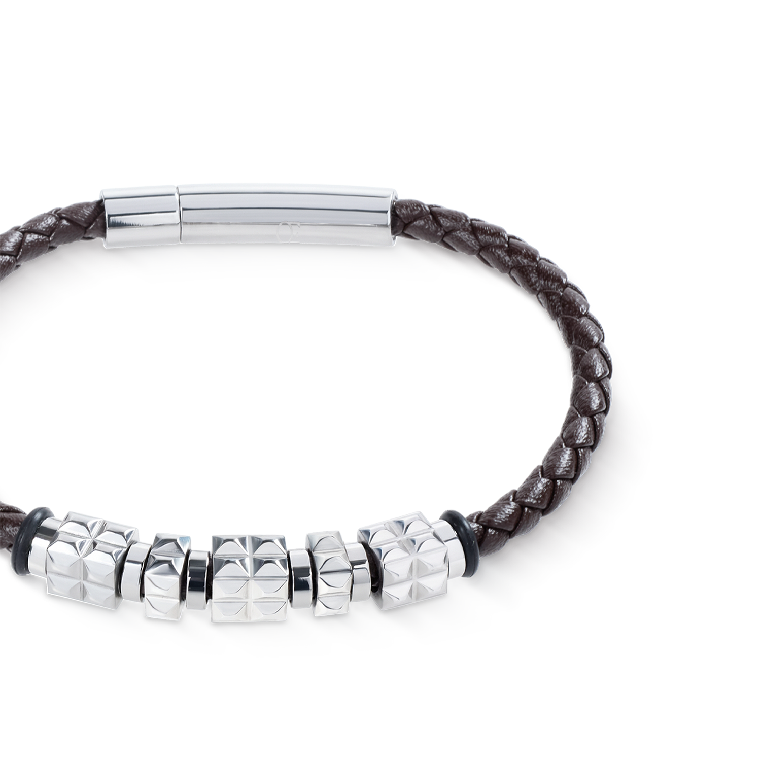 Armband Leder Braun mit Edelstahl Spikes Cubes