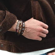 Armband Leder Braun mit Edelstahl Spikes Cubes von COEUR DE LION – Tragevariante