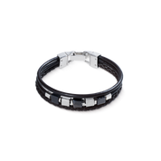Armband Leder Schwarz 3-reihig mit Streifen-Onyx und Graphic Relief Edelstahl Cubes von COEUR DE LION