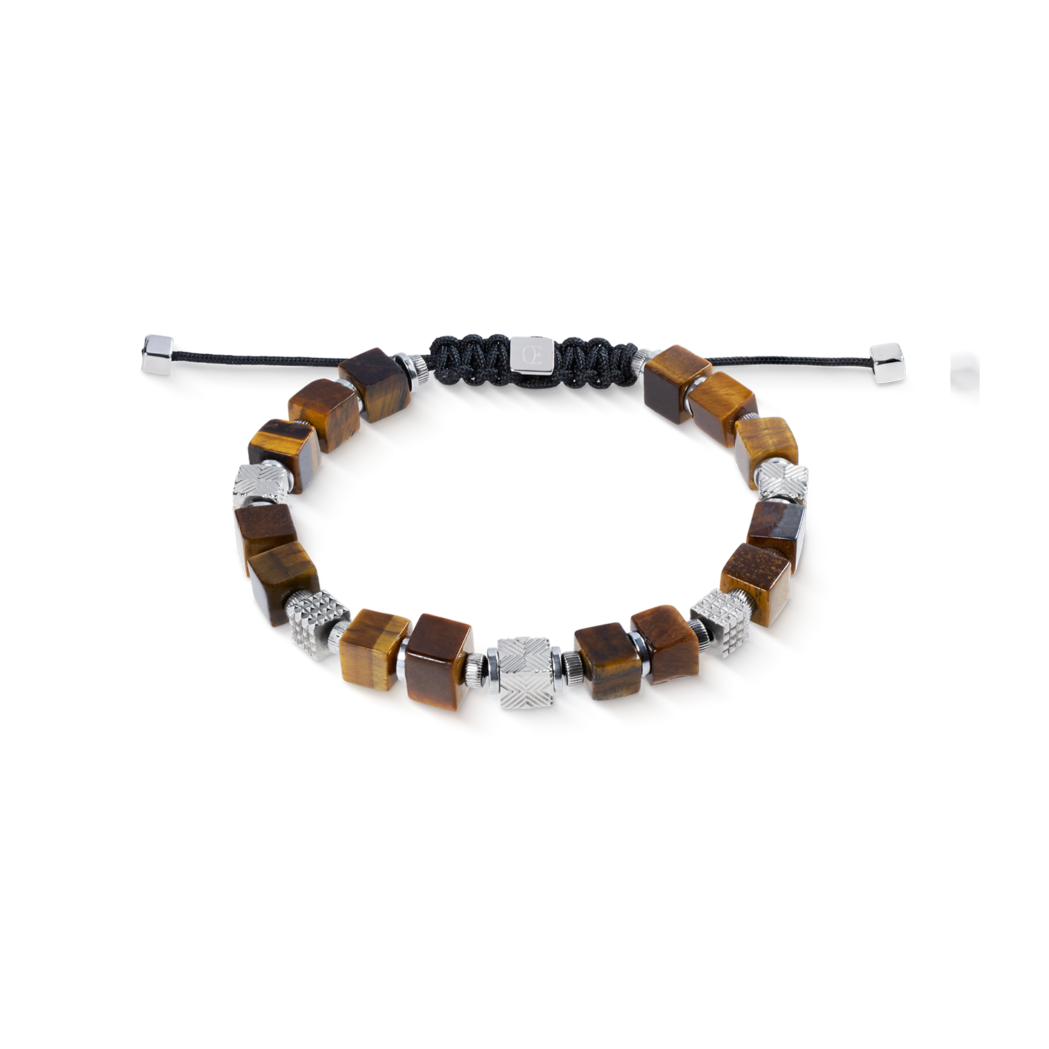 Armband Cubes Tigerauge und Graphic Relief Edelstahl mit textilem Schiebeverschluss