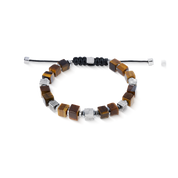 Armband Cubes Tigerauge und Graphic Relief Edelstahl mit textilem Schiebeverschluss von COEUR DE LION