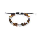 Armband Cubes Tigerauge und Graphic Relief Edelstahl mit textilem Schiebeverschluss