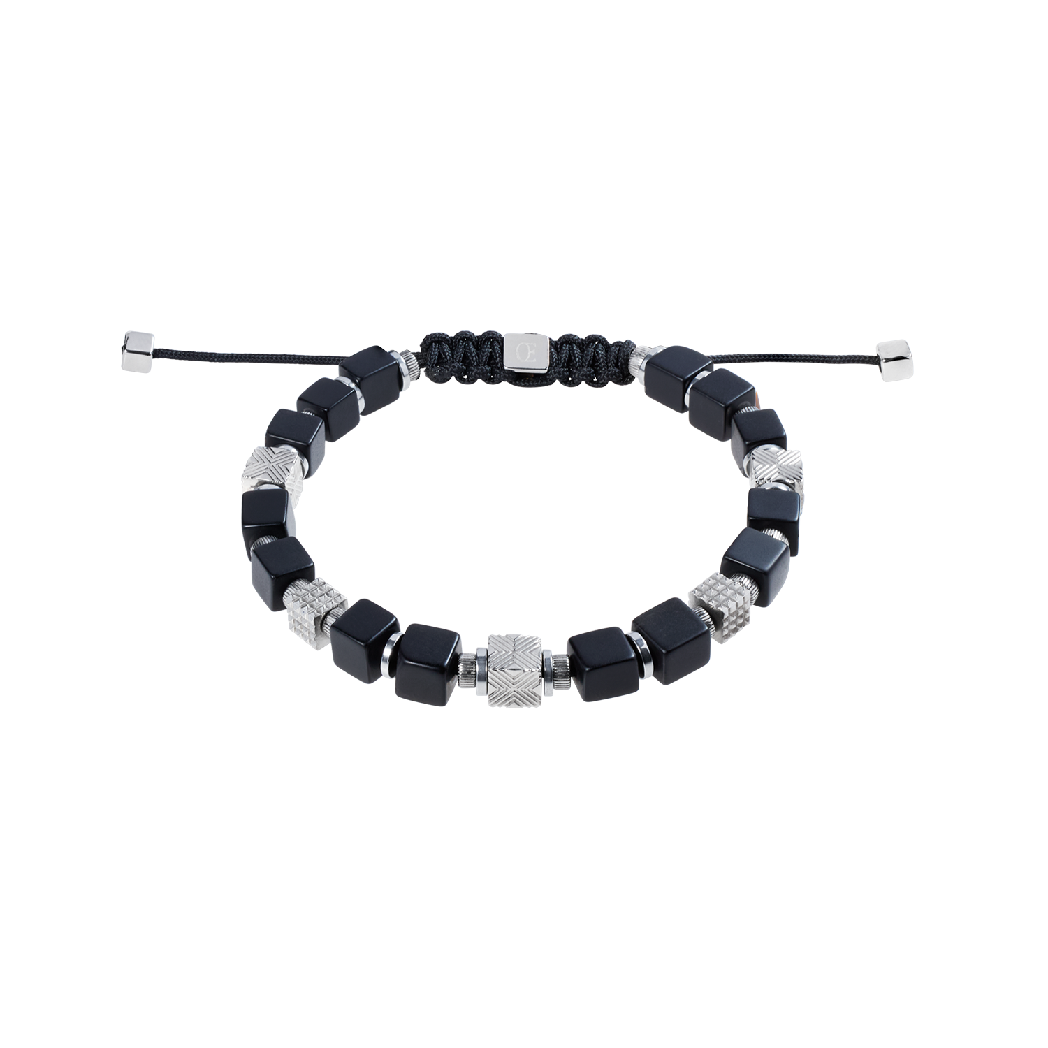 Armband Cubes Onyx und Graphic Relief Edelstahl mit textilem Schiebeverschluss