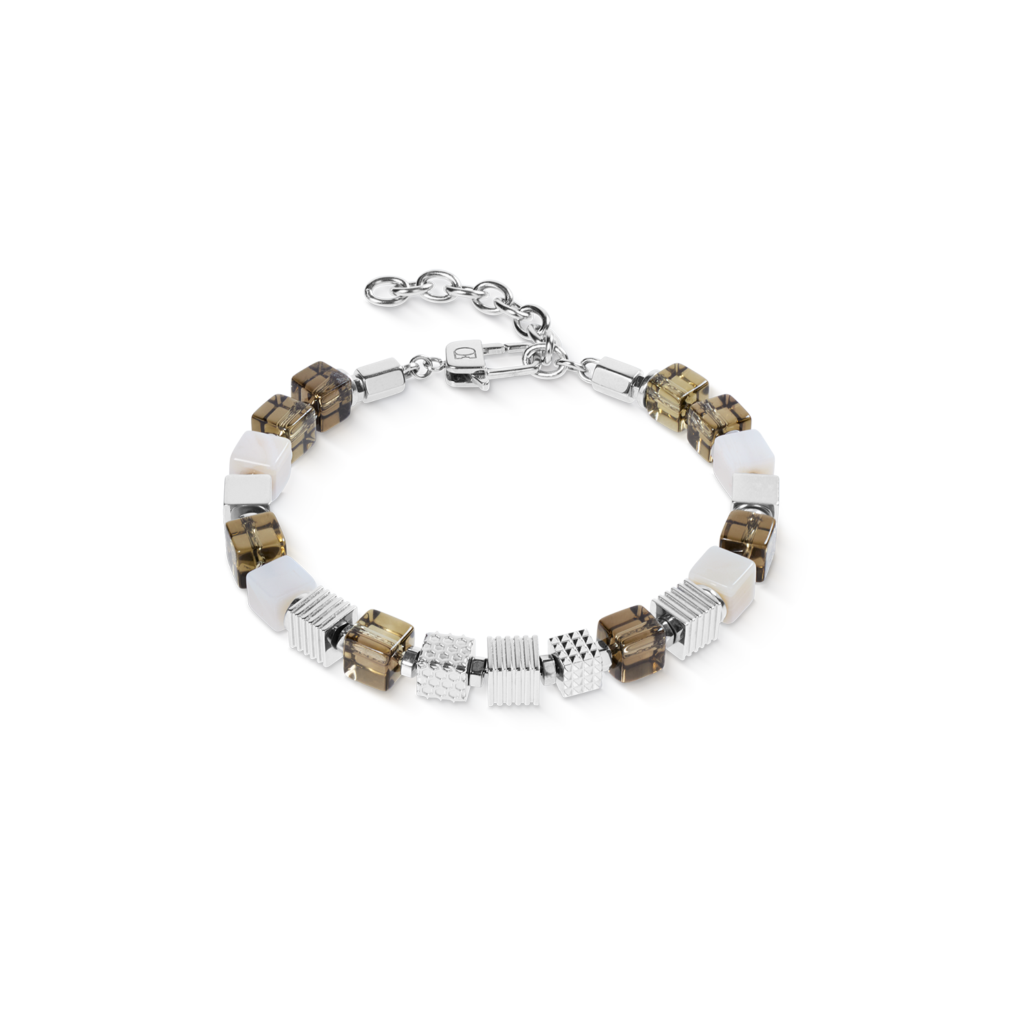 Armband Tigerauge Graphic Cubes aus Edelstahl